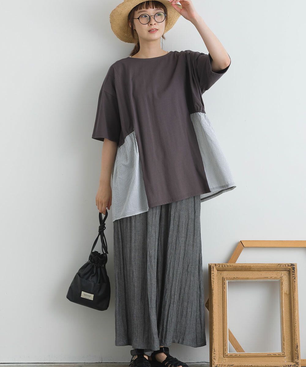 日本女裝代購 - 16支天竺棉拼接五分袖上衣-米白