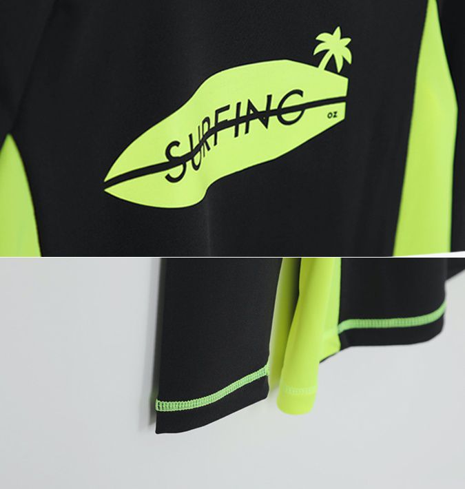 韓國 OZKIZ - 長袖防曬兒童泳衣-二件組-黑色椰子島