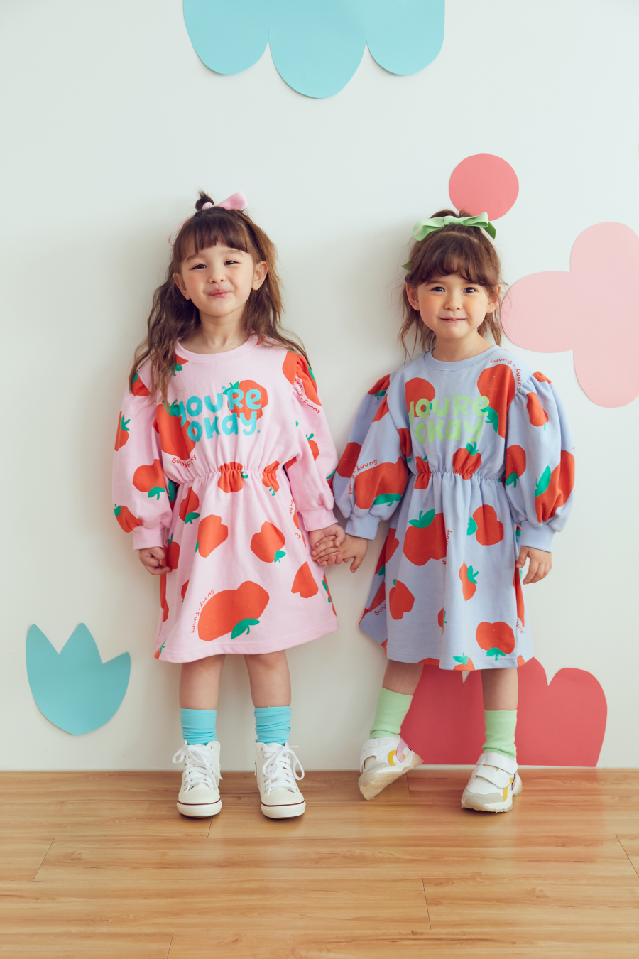 韓國 MINIATURE - 滿版番茄縮腰洋裝-粉紅