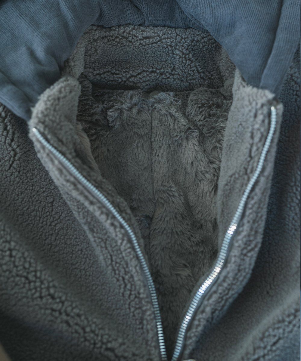 日本 riziere - oversize風保暖毛絨絨撞色外套-深灰