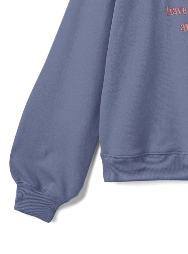 日本 GRL - 百搭圓領LOGO刺繡大學T-Bebe-灰藍 (F)