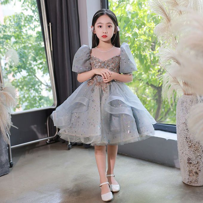 公主風立體紗裙短袖禮服-亮片星空-香檳色