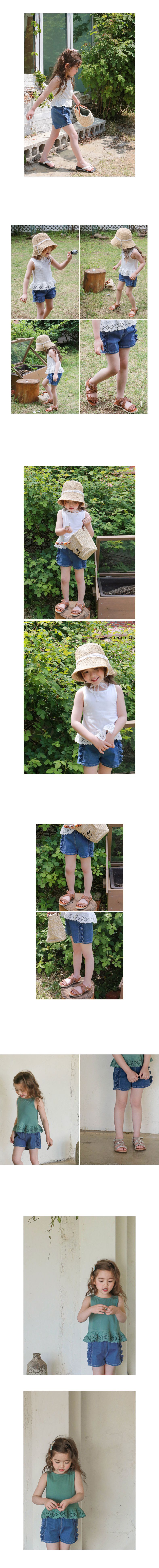 韓國 Puellaflo - 鬆緊腰抓褶牛仔短褲-深藍