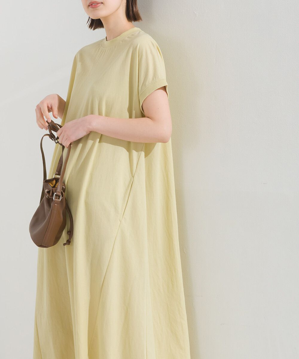 日本 OMNES - 涼感機能 嫘縈混圓領短袖洋裝-摩卡