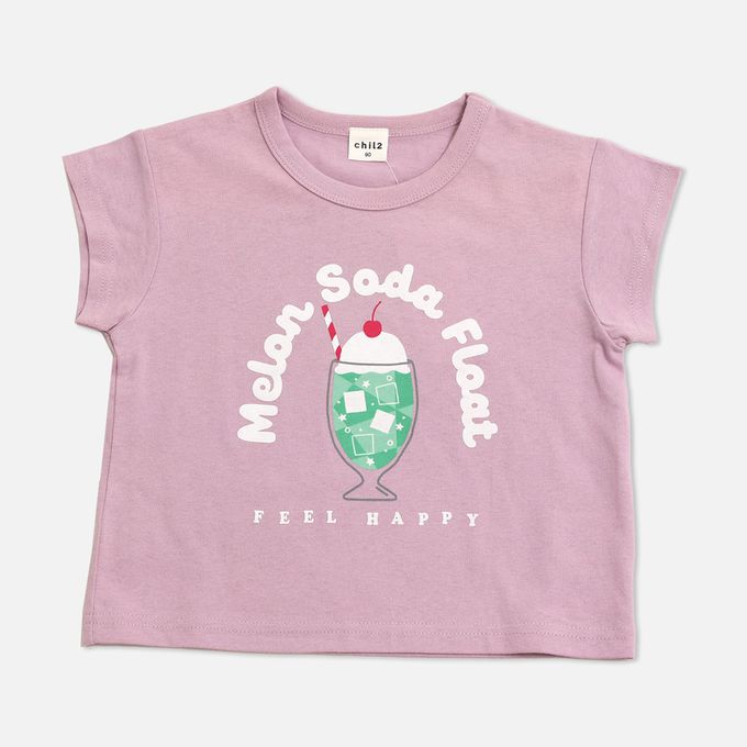 日本 Chil2 - 100%棉 定番印花短袖上衣-熱狗麵包-煙燻粉