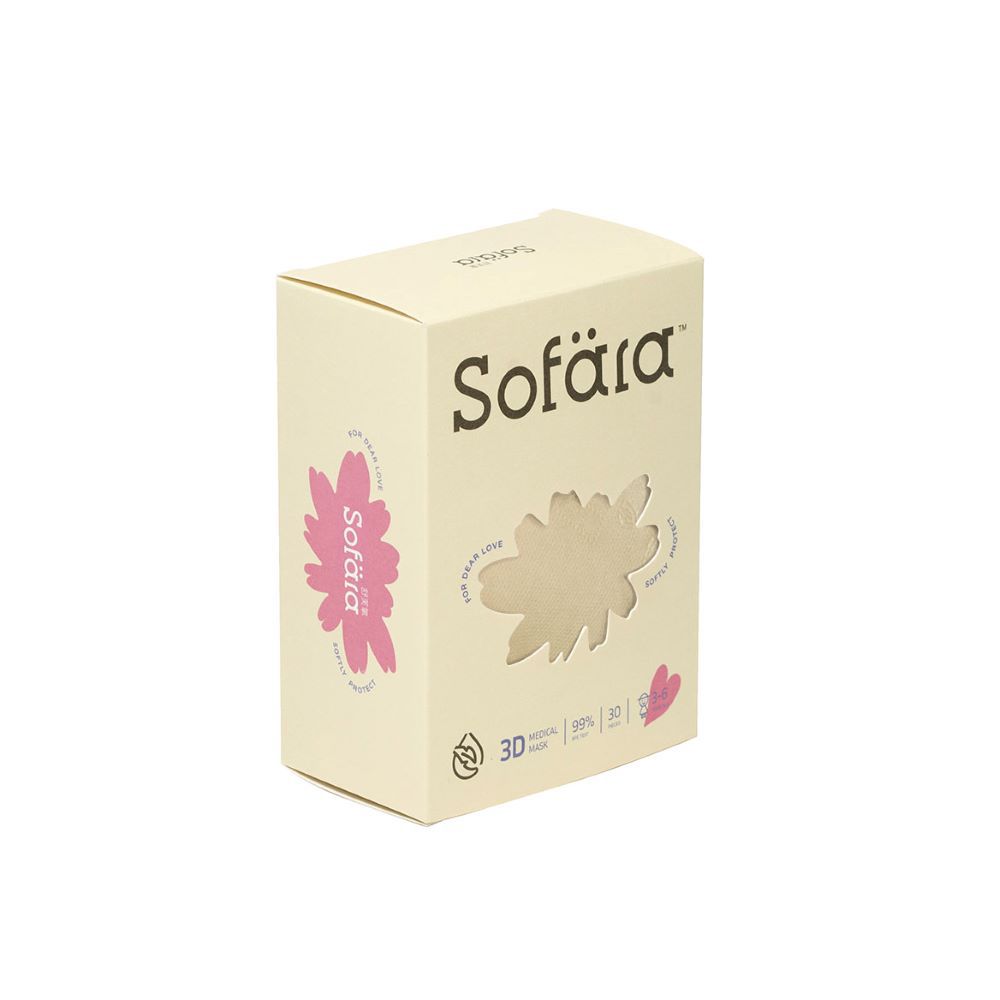 舒芙氧Sofära - 幼童3D空氣口罩-奶糖棕款-3-6歲適用 (10.5X14.5cm)-30入/盒