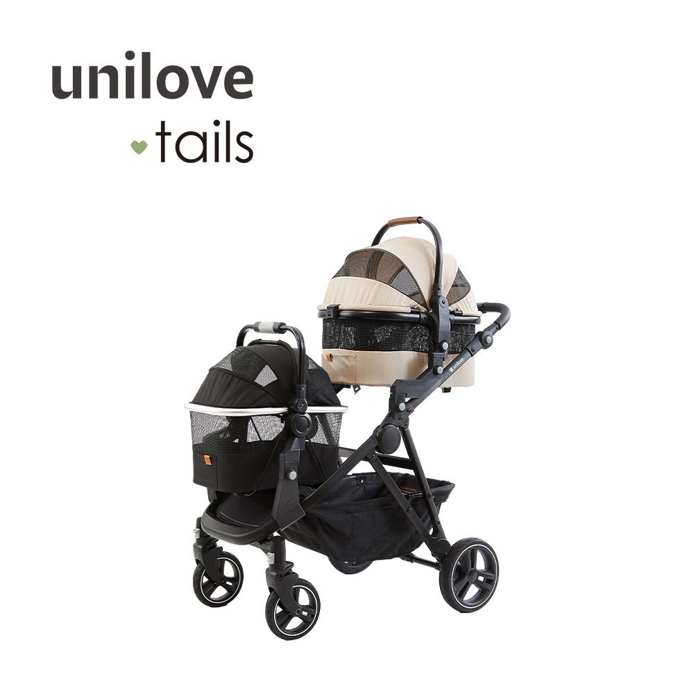 英國 Dlxtour好好推雙籃寵物推車-中提籃M(奶茶)+小提籃S(黑)