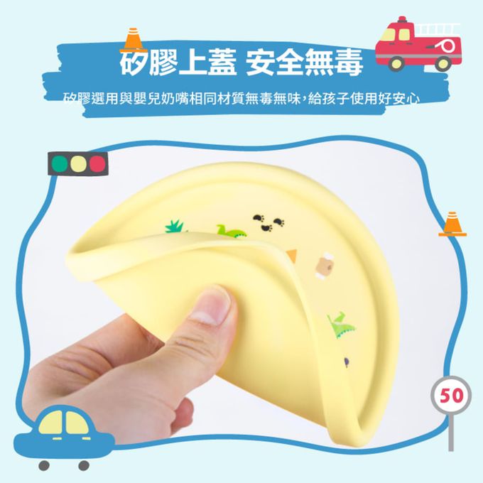 KOM - 台灣製316不鏽鋼兒童隔熱碗(附匙)(全新升級版)-矽膠上蓋-3入組(獨角獸*1/恐龍*1/汽車*1)