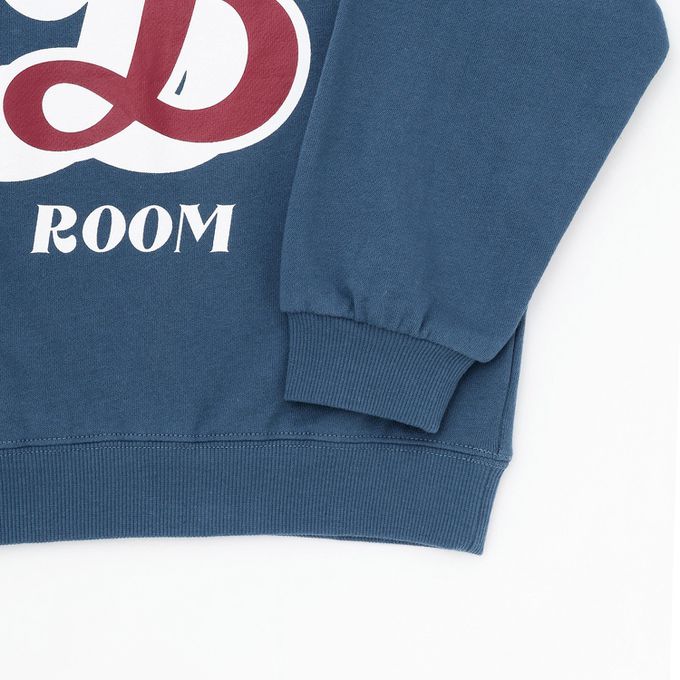 日本 b-ROOM - 100%棉 美式印花縮口大學長袖上衣-黑