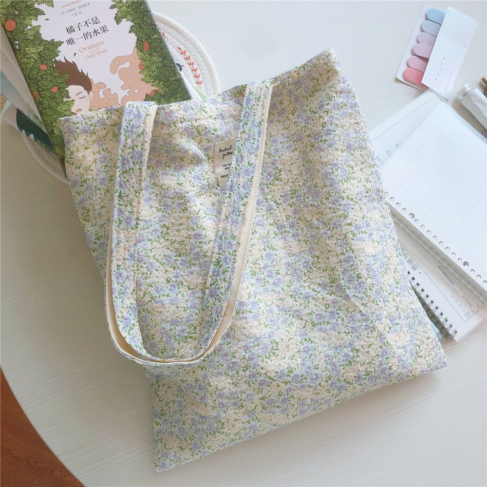 碎花單肩手提帆布袋-淺紫X米花 (37*35cm)