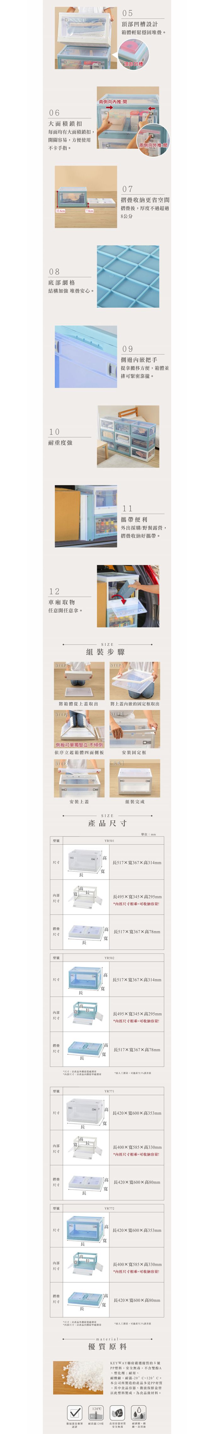 台灣KEYWAY - YR501 經典五開式摺疊收納箱-50L-3入-兩色可選-白