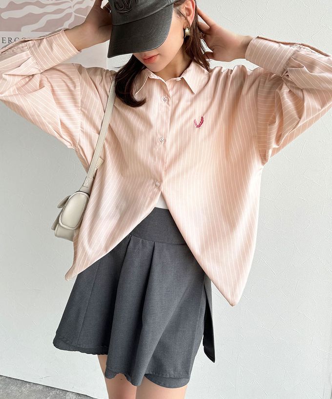 日本 Classical Elf - 羽毛logo刺繡 落肩率性襯衫-白