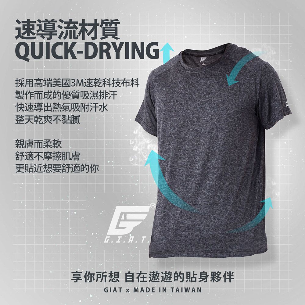 GIAT - 男女吸排透氣運動短袖上衣-翠藍