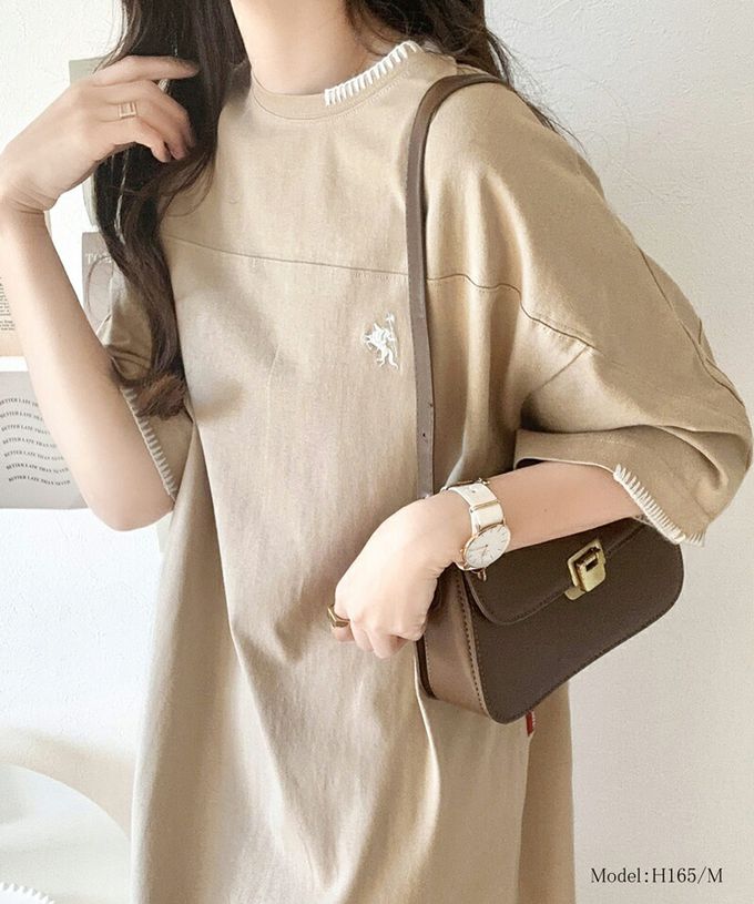 日本 Classical Elf - Java 純棉logo刺繡休閒素面洋裝-海軍藍