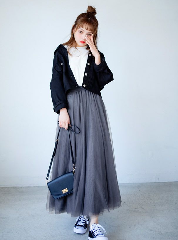 日本 GRL - 飄逸顯瘦雙層傘紗裙-天使白 (M)