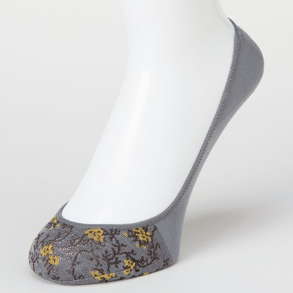 日本 okamoto - 超強專利防滑ㄈ型隱形襪-保暖針織 淺履款-花朵 淺灰 (23-25cm)
