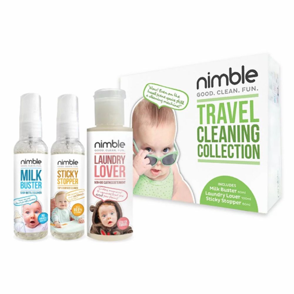 英國靈活寶貝 Nimble Milk Buster - 旅遊隨身萬用清潔組-( 奶瓶除味清潔液 , 髒小孩隨身萬用殺菌清潔液 , 溫和洗衣精 )