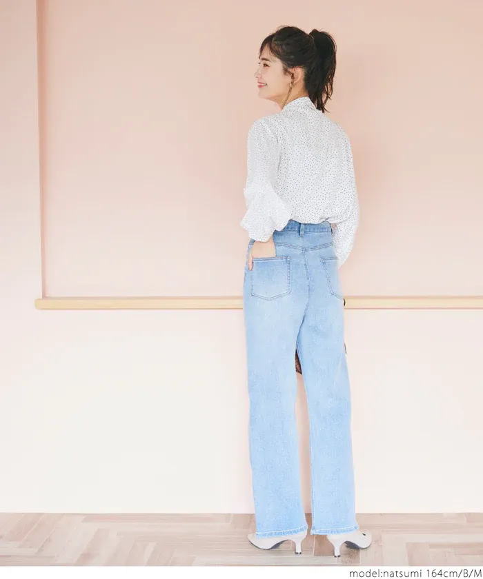 日本 COCA - 優雅紐結雪紡長袖上衣-點點-白