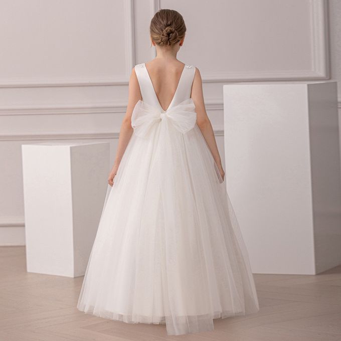 love, charlotte - 歐美系柔美精緻繡花珠片紗裙無袖長禮服 - 白色