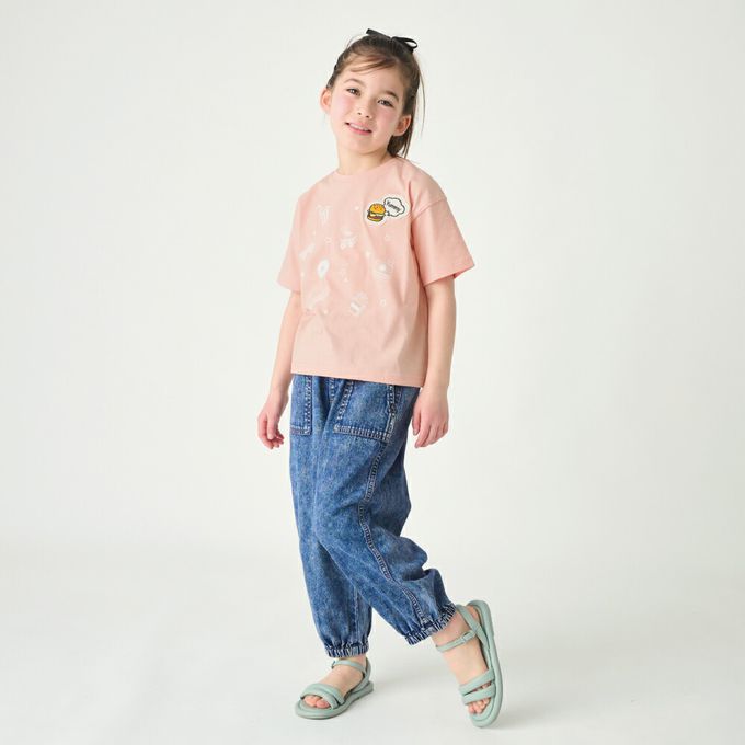 日本 evercloset - 100%棉 漢堡貼布短袖上衣-淺綠