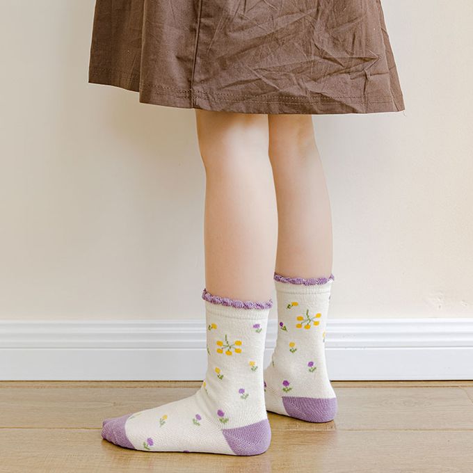 腳ㄚ子 - 兒童棉質中筒襪-紫羅蘭