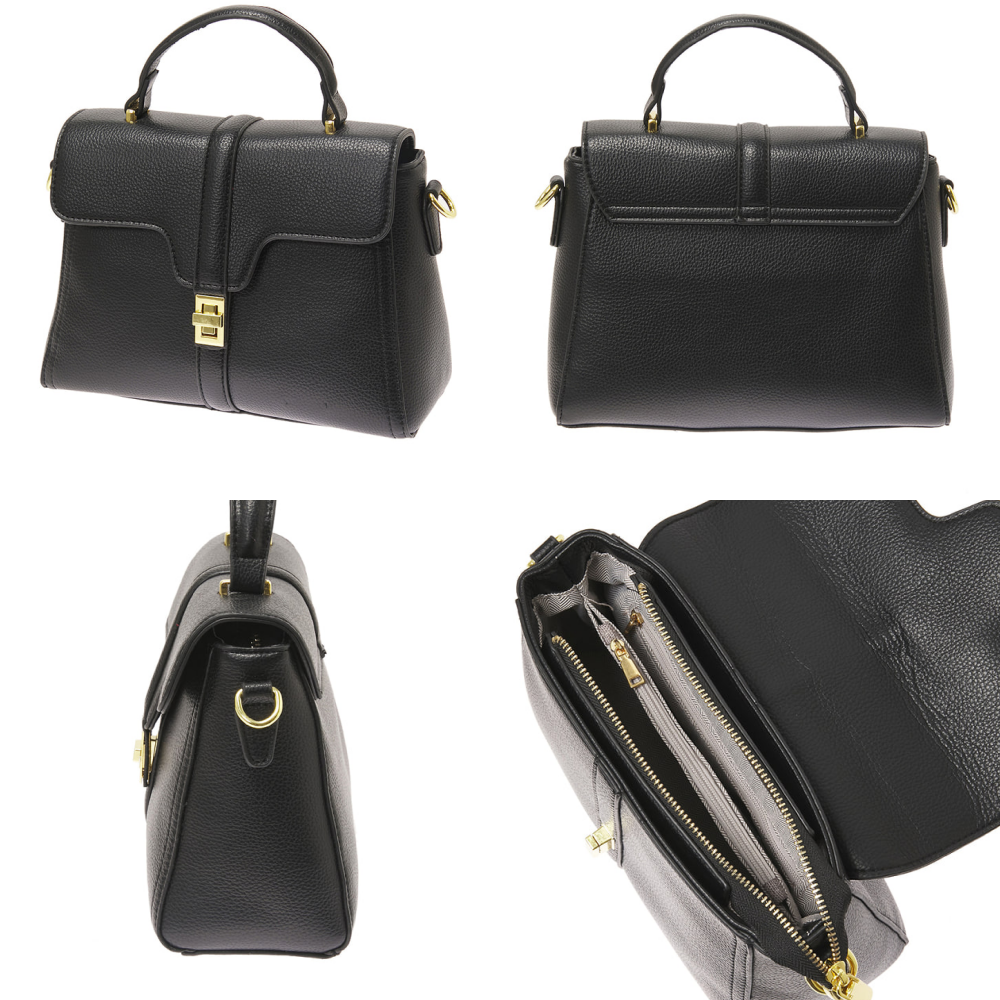 日本 fifth - 2way梯形金屬扣手提包/側背包-黑