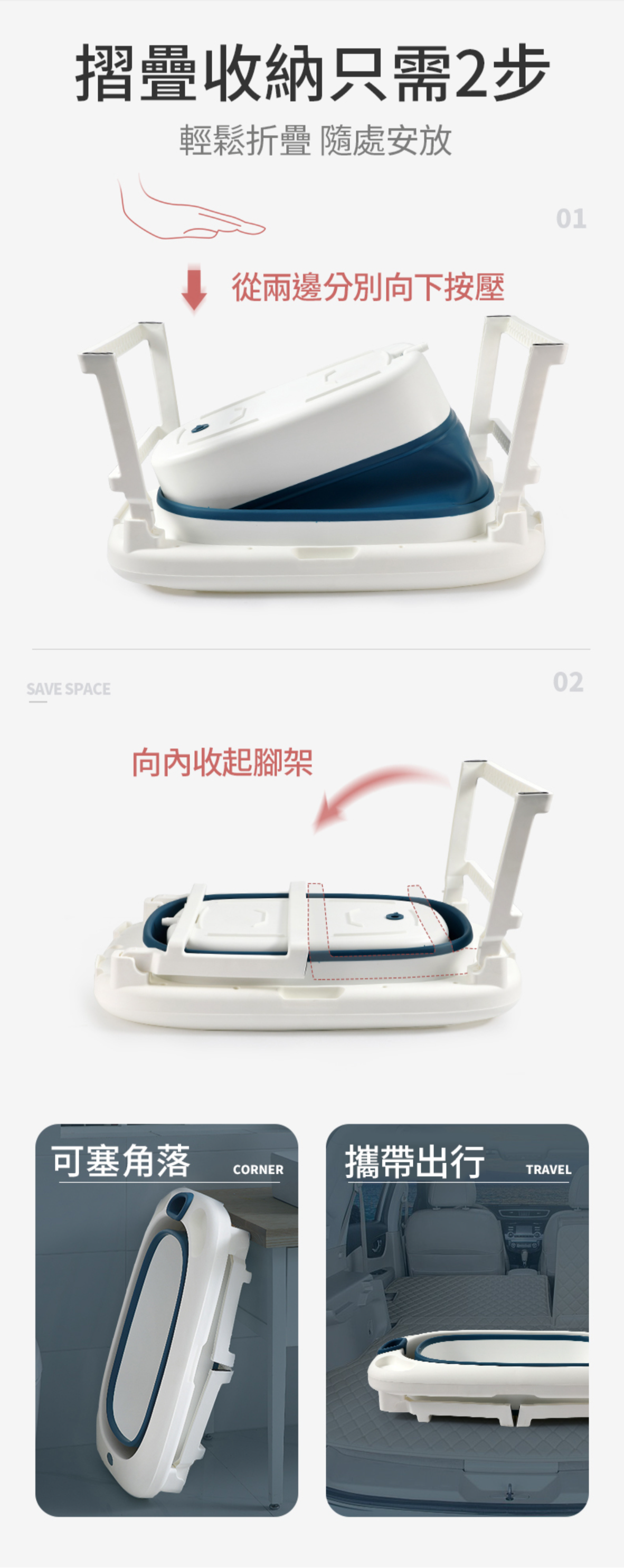 i-Smart - 超級神桶 寶寶折疊浴桶+浴網+嬰兒脖圈2件組(再送五大好禮)-皇室藍 (0歲以上適用)