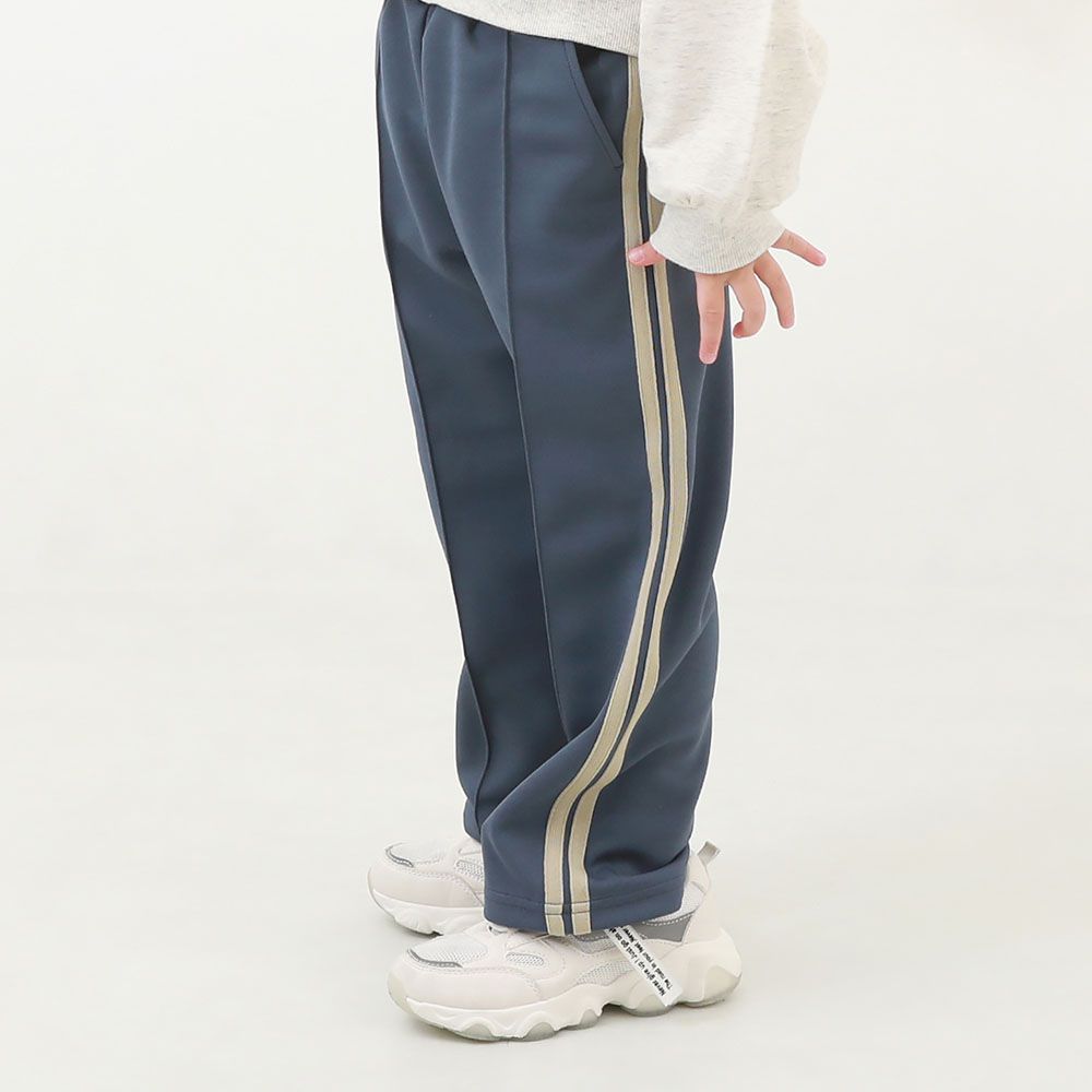 打褶側線條運動風休閒寬褲-海軍藍