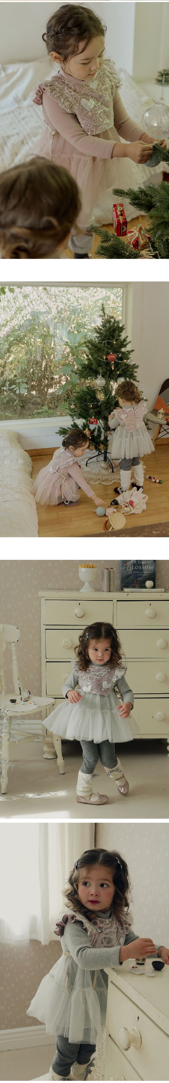 韓國 Puellaflo - 閃閃亮片網紗點綴綁帶背心-藕粉