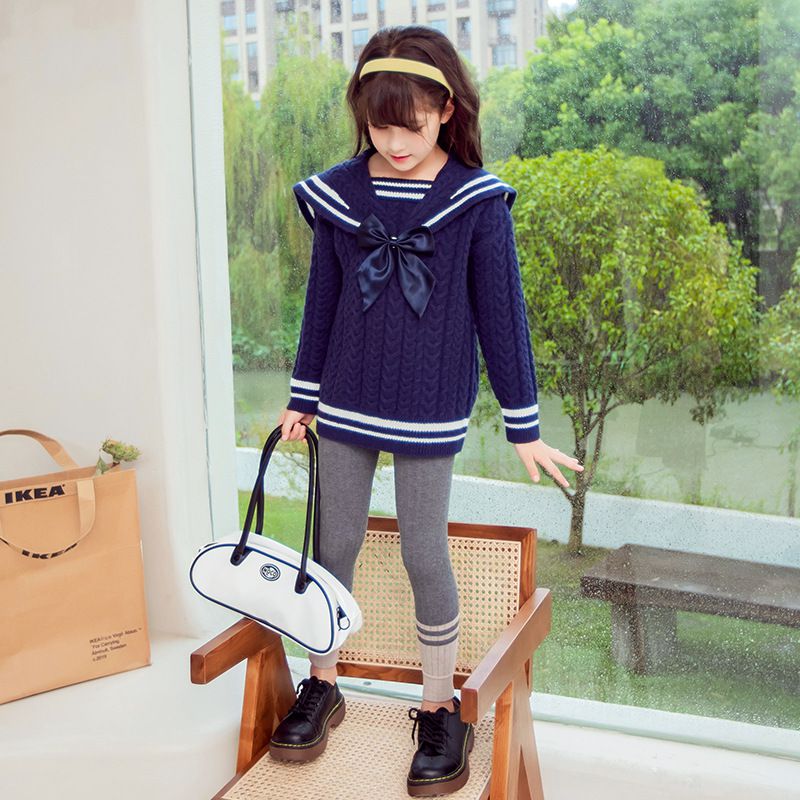 百搭秋冬針織毛衣-海軍領-深藍色