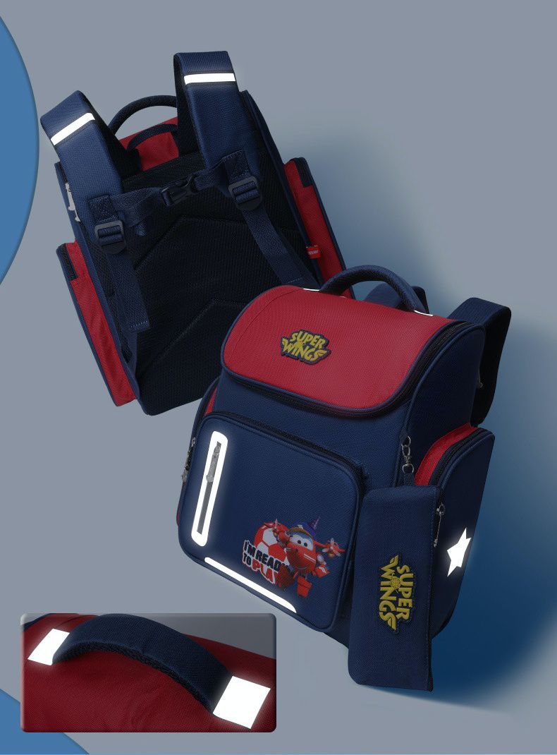 翻蓋大容量減壓書包(附筆袋)-卡通人物帥帥-藍色 (建議120~140cm)-31x17x41cm