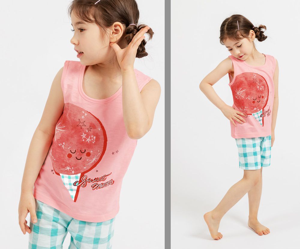 韓國 Mellisse - 韓製極致細柔無袖家居服(無螢光棉)-閃閃月亮冰淇淋-粉紅