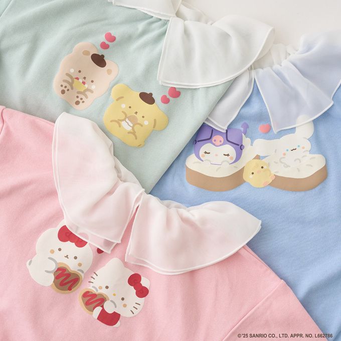 日本 Lycee mine - 連名款 正反兩穿純棉荷葉領長袖上衣-卡通人物三麗鷗-薄荷綠