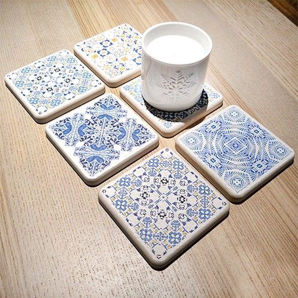 MBM - 花磚珪藻土杯墊/ 萬用墊組(一盒5入)-混搭鄉村 (10cmx10cmx1.2cm)