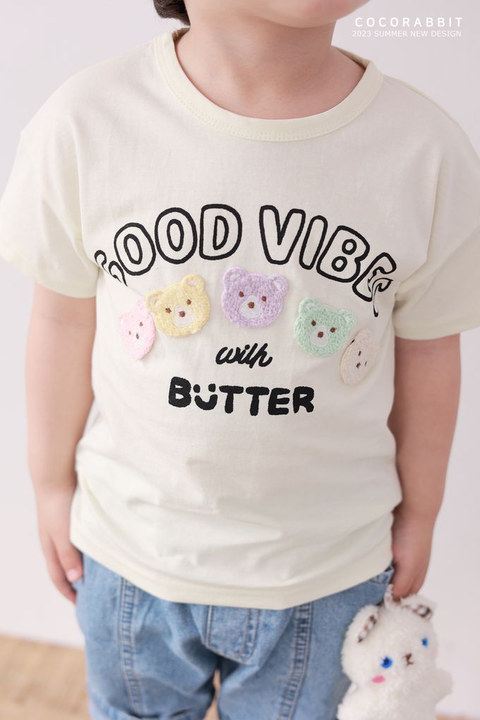 韓國 Coco rabbit - 動物圖印短袖上衣-毛呢熊-天藍