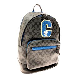 COACH - 史努比聯名款滿版LOGO皮革後背包 (黑灰)