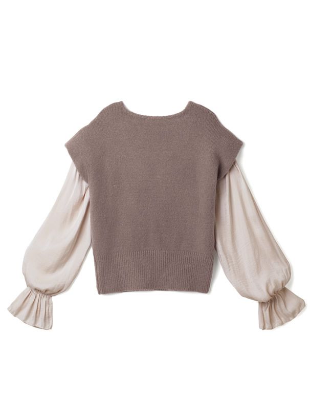 日本 GRL - 假兩件顯瘦背心拼接長袖上衣-黑