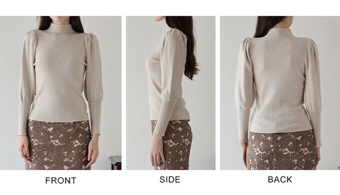 日本 BLUE EAST - 宮廷風百搭針織微高領長袖上衣-米杏