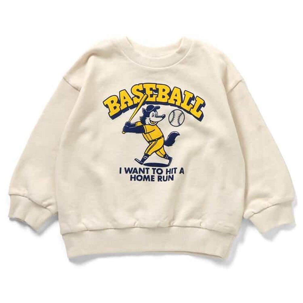 美式印花純棉裏毛長袖上衣-棒球-米杏