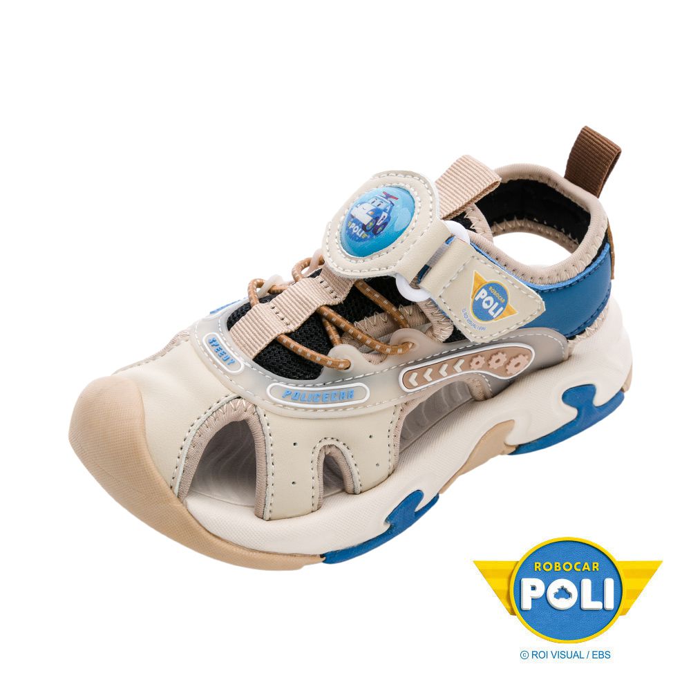 POLI 波力救援小英雄 童鞋 護趾電燈涼鞋 POKT61571-鞋頭護趾設計-卡其-(中童段)
