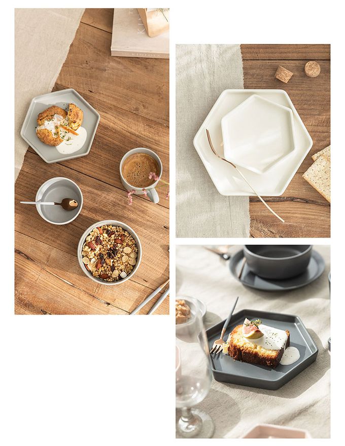 韓國 SSUEIM - Mariebel系列莫蘭迪陶瓷六角淺盤Ｍ (奶油白)