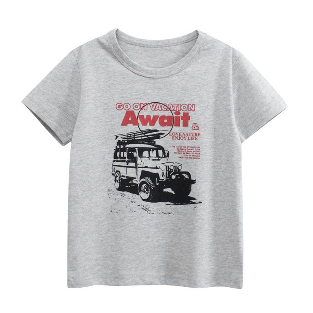 純棉短袖上衣-車子印花-灰色