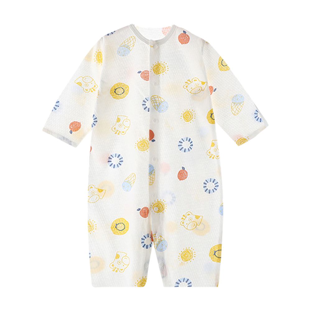 純棉長袖包屁衣 薄棉透氣前開扣連身衣-圈圈鹿