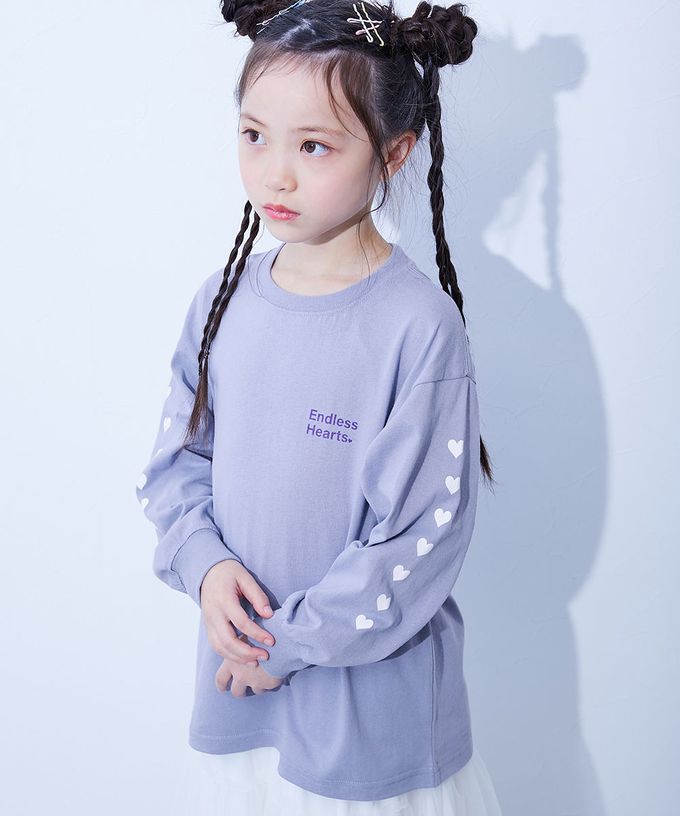 日本 devirock - 100%棉 定番女孩印花長袖上衣-美式早餐-粉紅