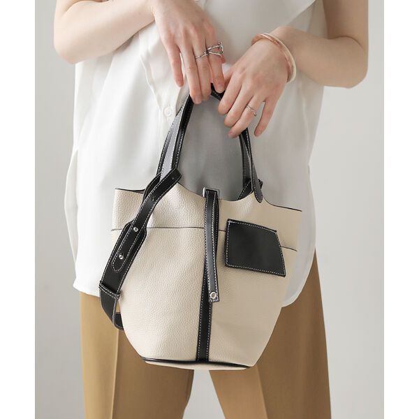 日本 Bou Jeloud - 皮革時尚簡約手提水桶包-黑