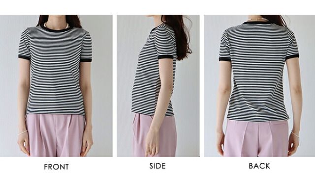 日本 BLUE EAST - 簡約條紋百搭短袖上衣-黑