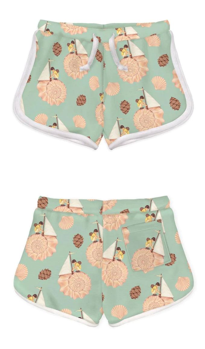 英國 SLEEP NO MORE - 100% 有機棉兒童修身短褲-貝殼帆船 (4-6 Y)