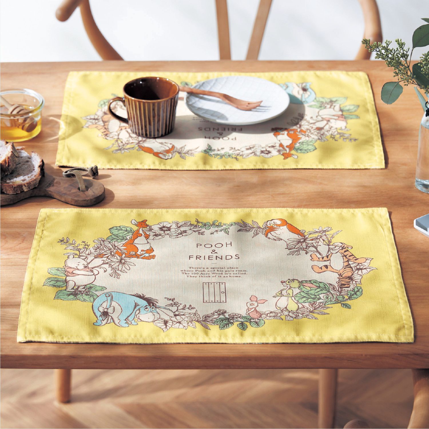 日本千趣會 - 迪士尼 防潑水餐墊兩入組-維尼花園-黃米