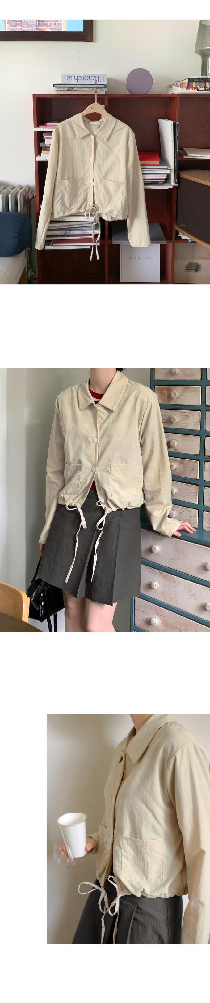 韓國 98doci - 短版綁帶排扣襯衫外套-白