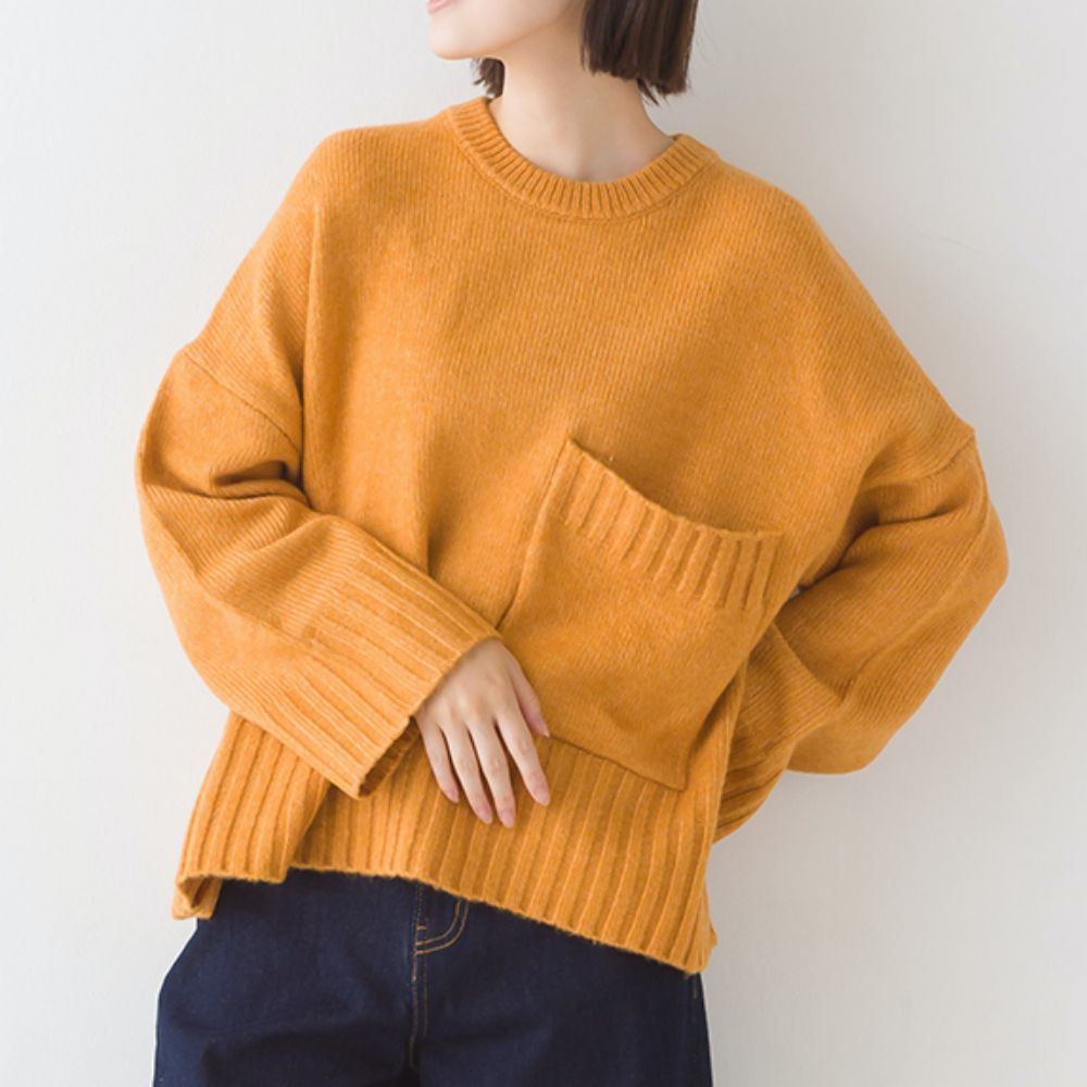 日本 OMNES - 羊毛混紡慵懶感針織毛衣-活力橘